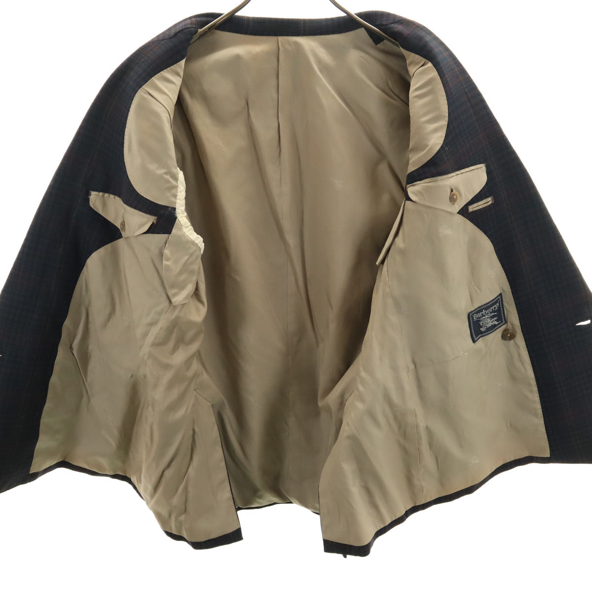 Burberrys バーバリーズ 90s オールド チェック柄 ダブル テーラードジャケット BE5 ネイビー系 メンズ