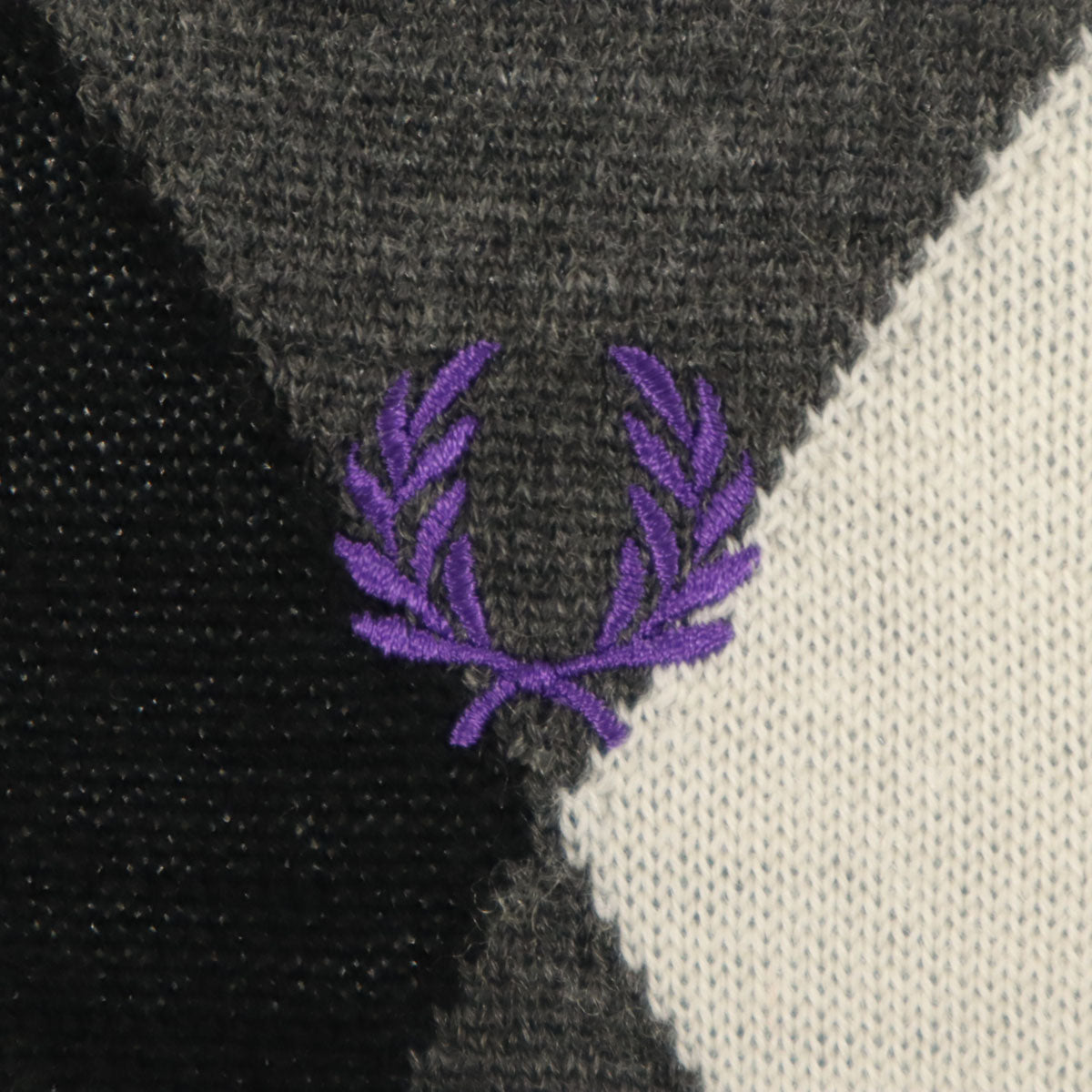 FRED PERRY フレッドペリー アーガイル柄 長袖 Vネック ニット XS チャコールグレー セーター メンズ
