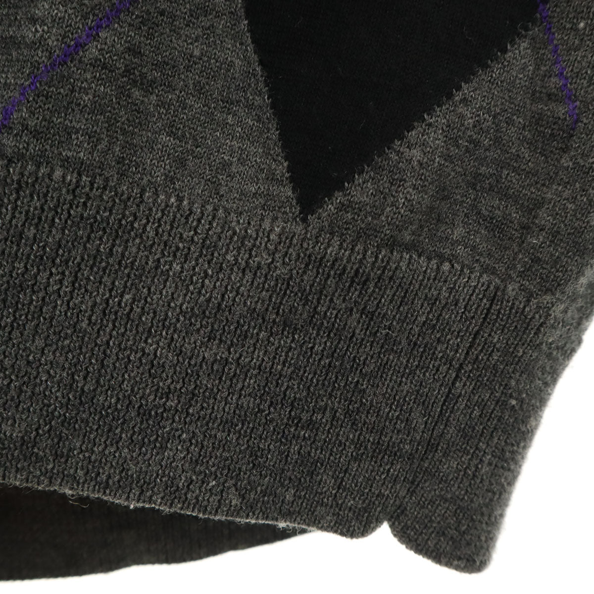 FRED PERRY フレッドペリー アーガイル柄 長袖 Vネック ニット XS チャコールグレー セーター メンズ