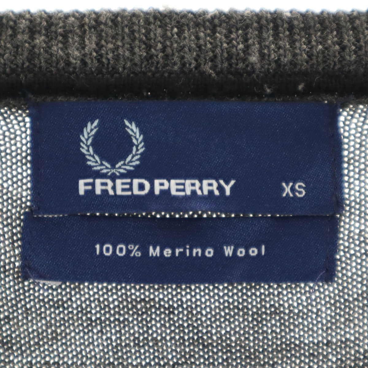 FRED PERRY フレッドペリー アーガイル柄 長袖 Vネック ニット XS チャコールグレー セーター メンズ