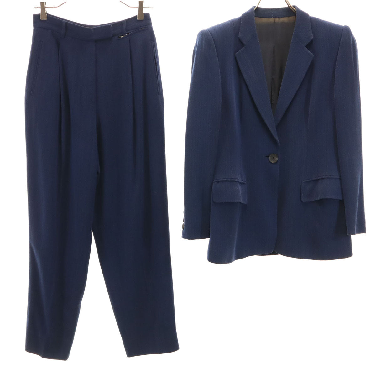 GUCCI グッチ 90s イタリア製 オールド ヘリンボーン パンツスーツ 上下 セットアップ 40/42 ネイビー レディース