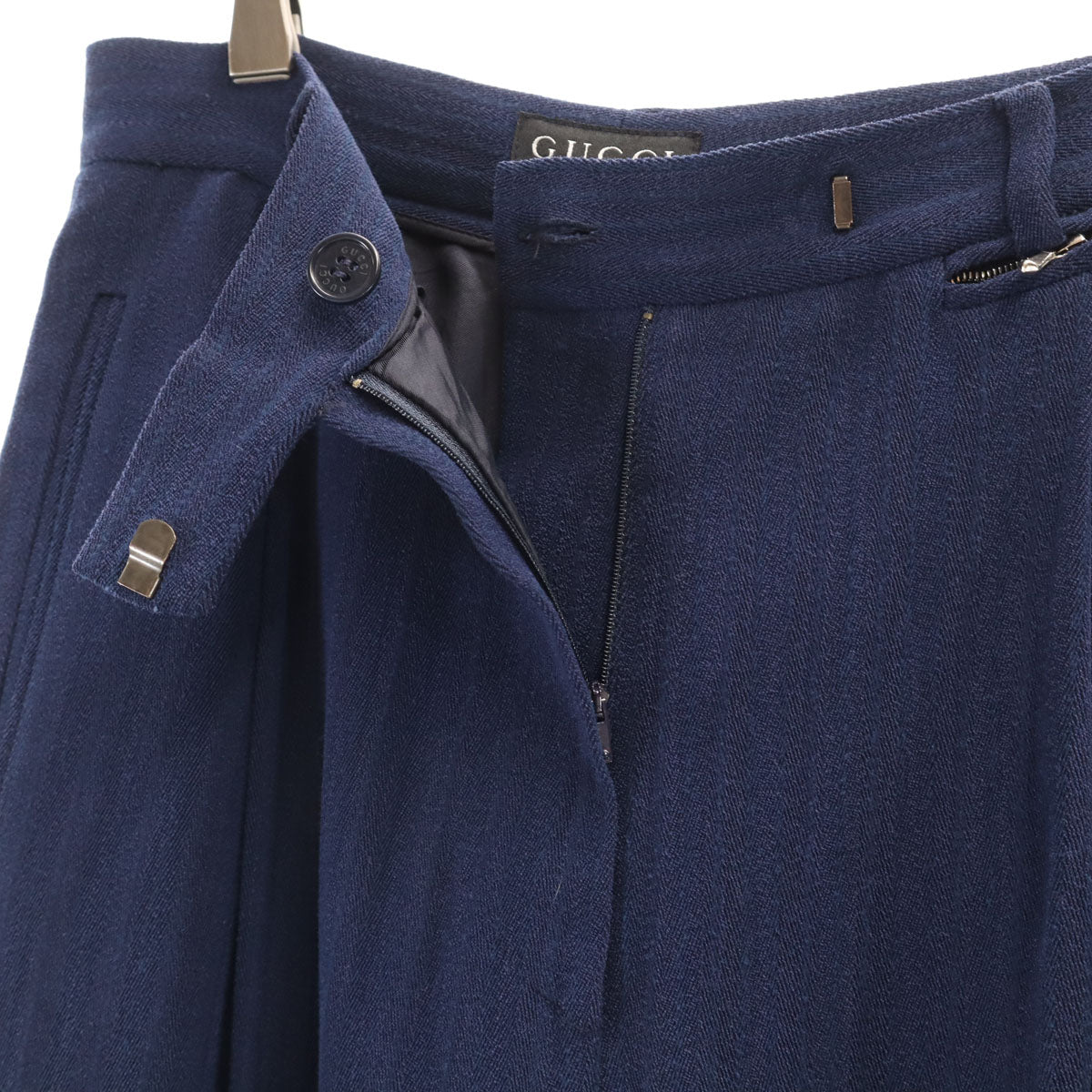 GUCCI グッチ 90s イタリア製 オールド ヘリンボーン パンツスーツ 上下 セットアップ 40/42 ネイビー レディース