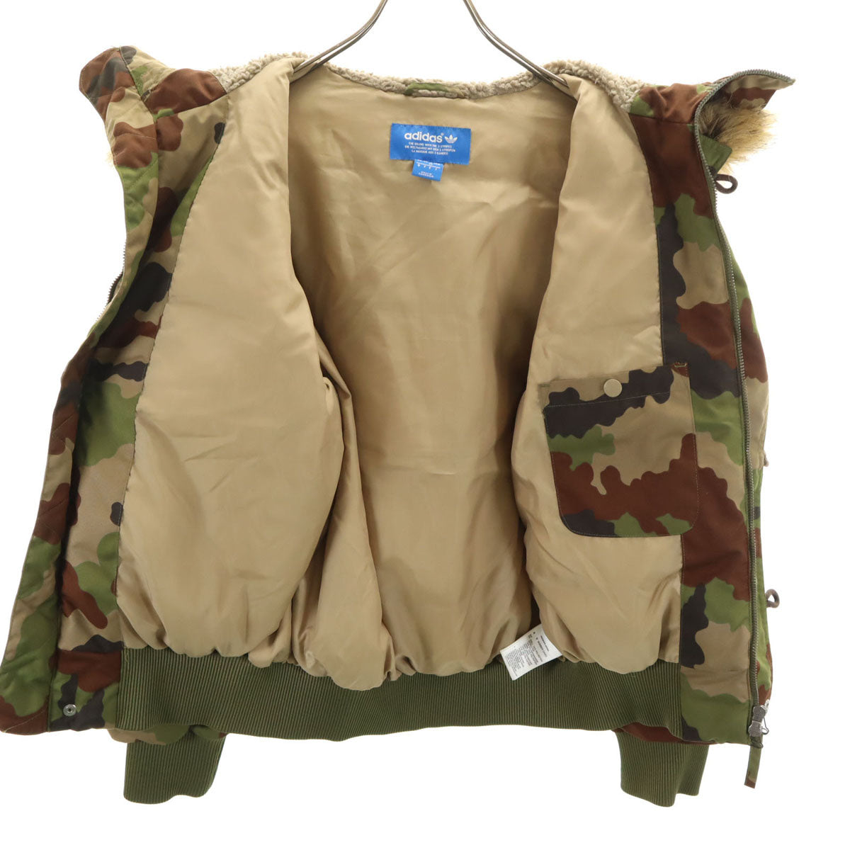 美品 adidas Originals アディダスオリジナルス カモフラ柄 トレフォイルロゴ ボンバー フライトジャケット XS ブラウン 迷彩 メンズ