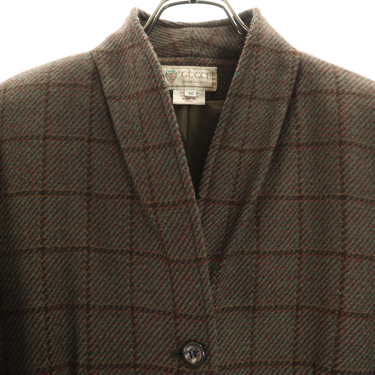 GUCCI グッチ 80s イタリア製 ウール ヴィンテージ オールド チェック柄 スカートスーツ 上下 セットアップ 46 グリーン系 レディース