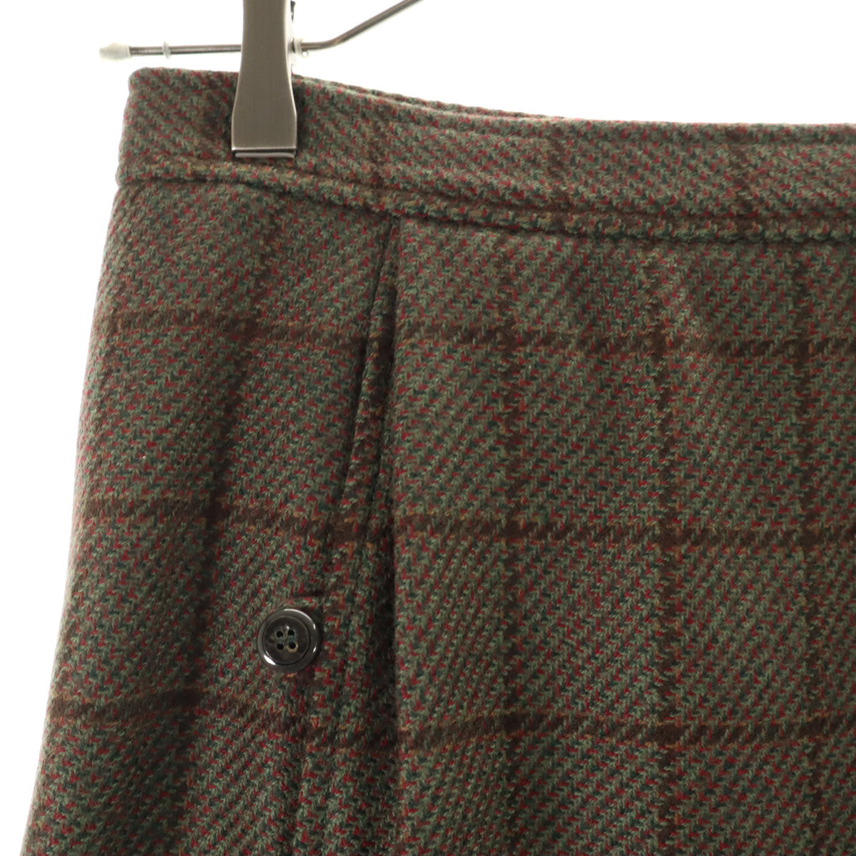 GUCCI グッチ 80s イタリア製 ウール ヴィンテージ オールド チェック柄 スカートスーツ 上下 セットアップ 46 グリーン系 レディース