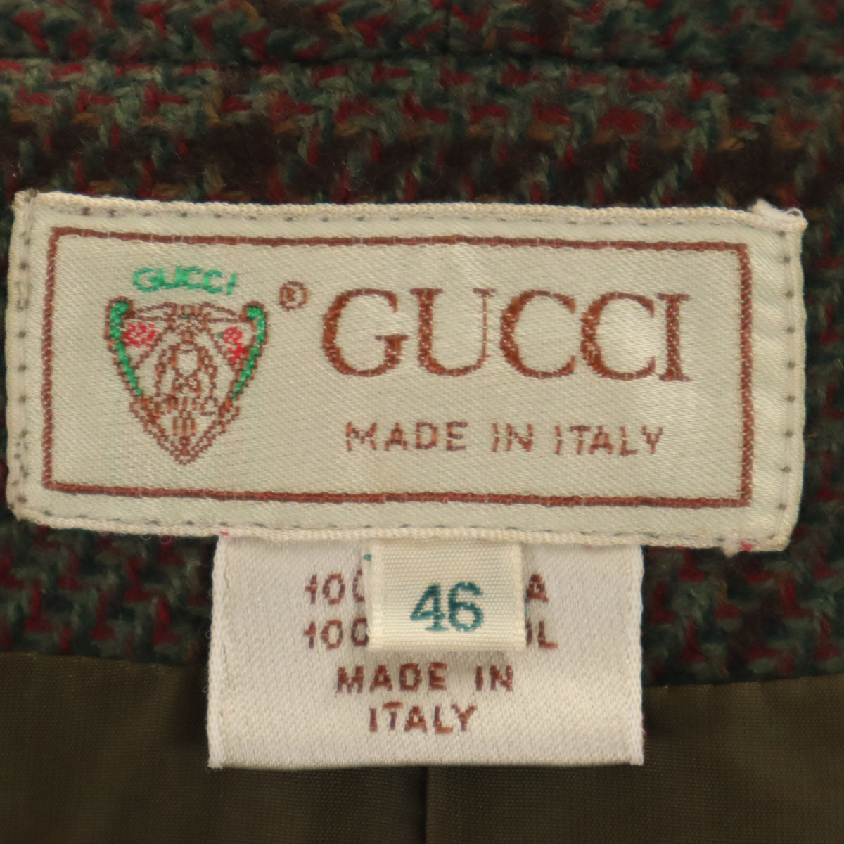 GUCCI グッチ 80s イタリア製 ウール ヴィンテージ オールド チェック柄 スカートスーツ 上下 セットアップ 46 グリーン系 レディース