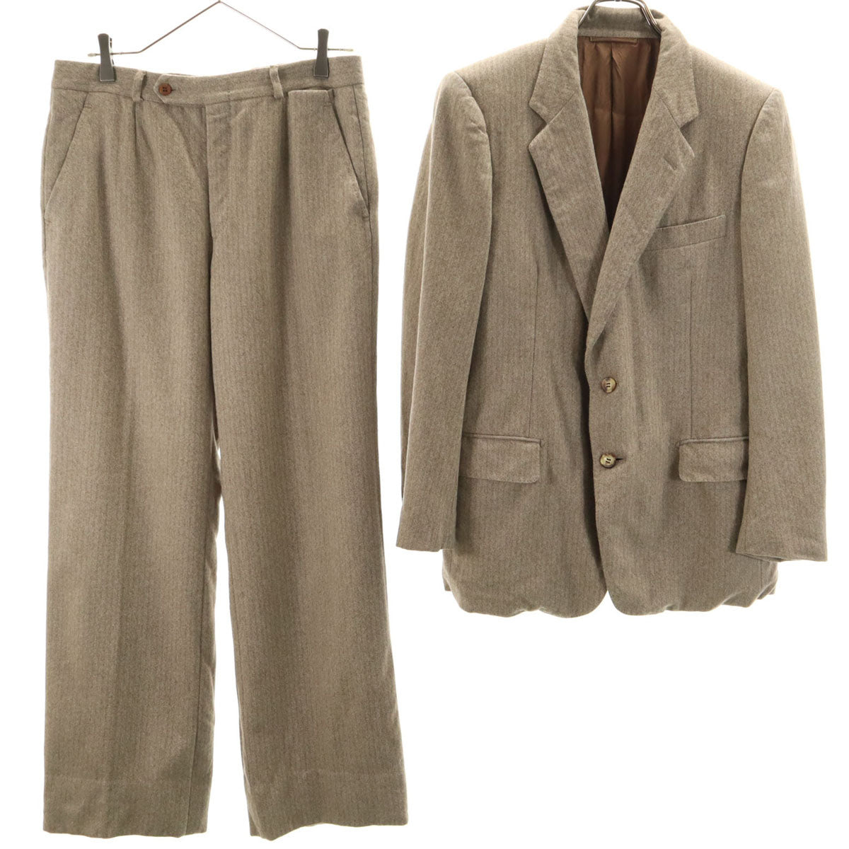 Belvest ベルベスト 80s 90s イタリア製 ヴィンテージ ヘリンボーン柄 スーツ 上下 セットアップ 48/不明 ベージュ系 メンズ