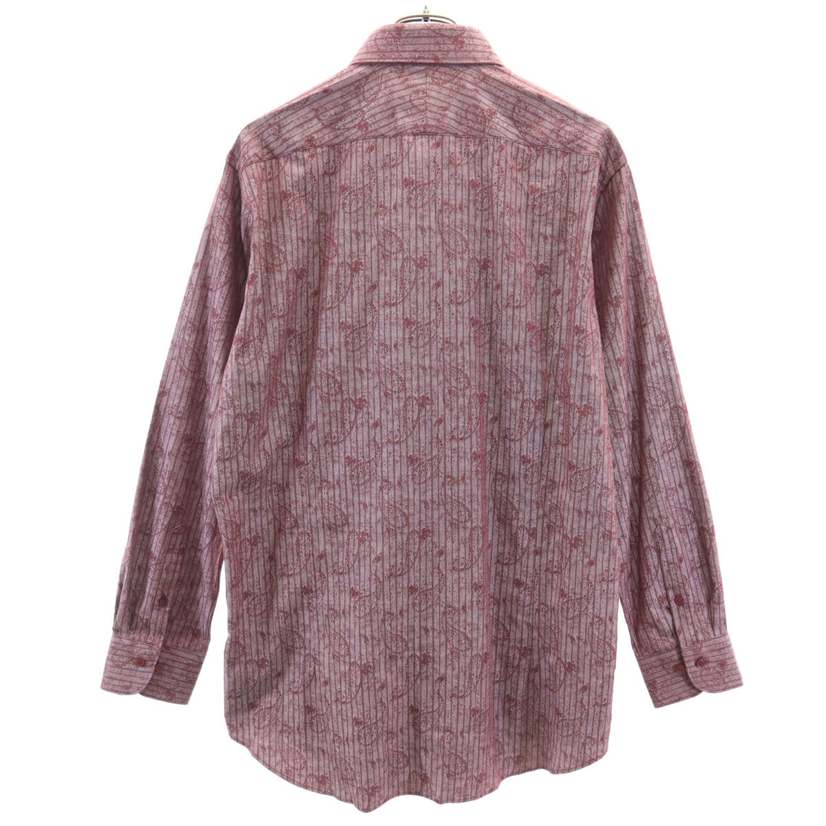 Durban ダーバン 総柄 ストライプ 長袖 シャツ 17/43 レッド系 メンズ