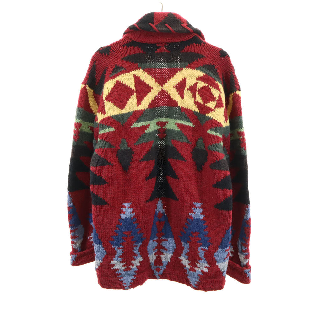 RALPH LAUREN COUNTRY ラルフローレンカントリー 90s ポロカントリー ネイティヴ オールド ネイティブ柄 長袖 ショールカラー カーディガン M レッド系 ニット カウチンセーター メンズ