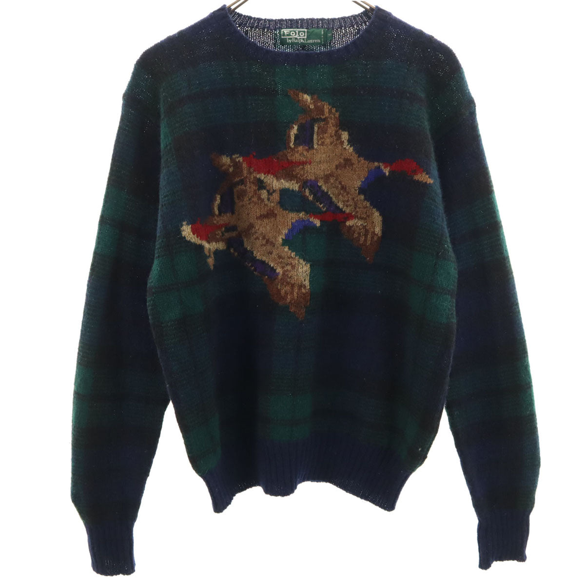 Polo by Ralph Lauren ポロバイラルフローレン 80s 緑タグ ヴィンテージ ボーイズ ブラックウォッチ 長袖 セーター 170 ネイビー ニット キッズ