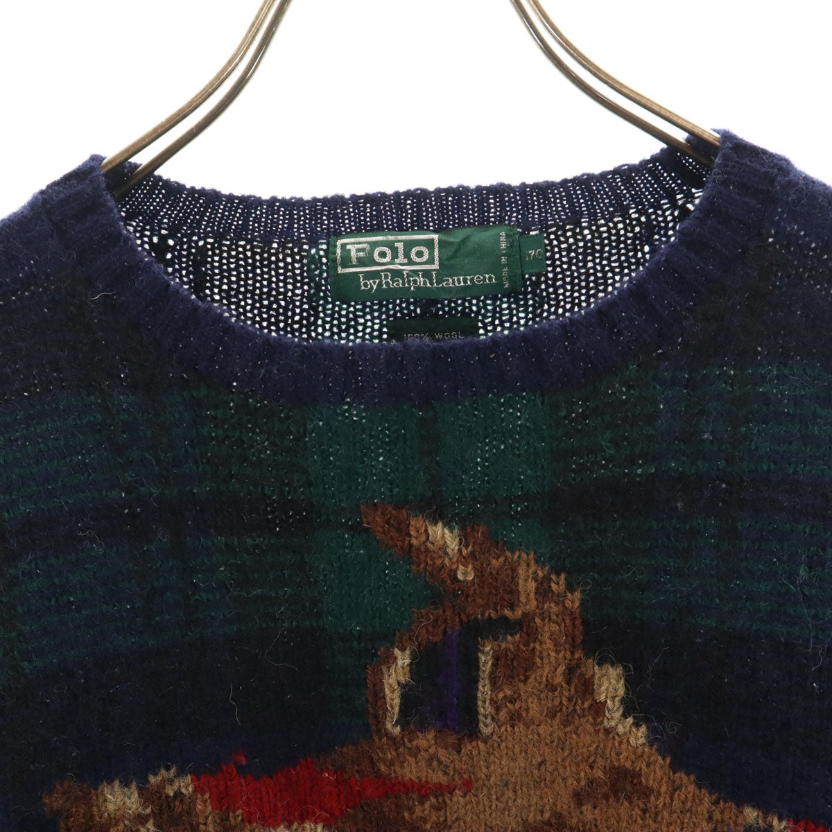 Polo by Ralph Lauren ポロバイラルフローレン 80s 緑タグ ヴィンテージ ボーイズ ブラックウォッチ 長袖 セーター 170 ネイビー ニット キッズ