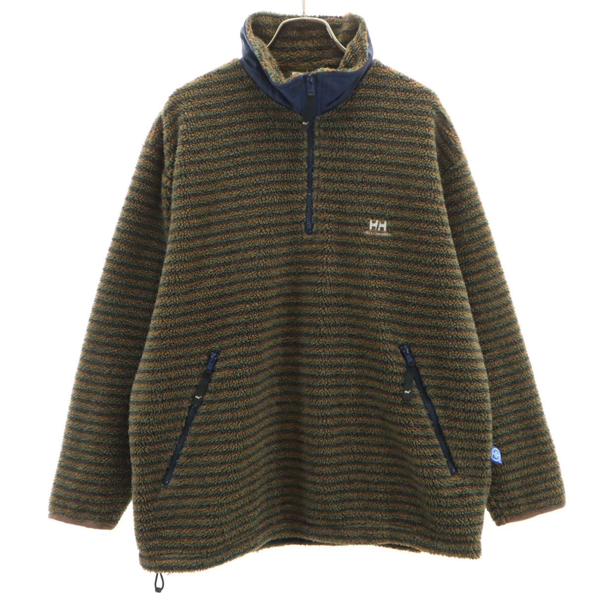 HELLY HANSEN ヘリーハンセン ボーダー柄 フリース ハーフジップ トレーナー M カーキ アウトドア メンズ