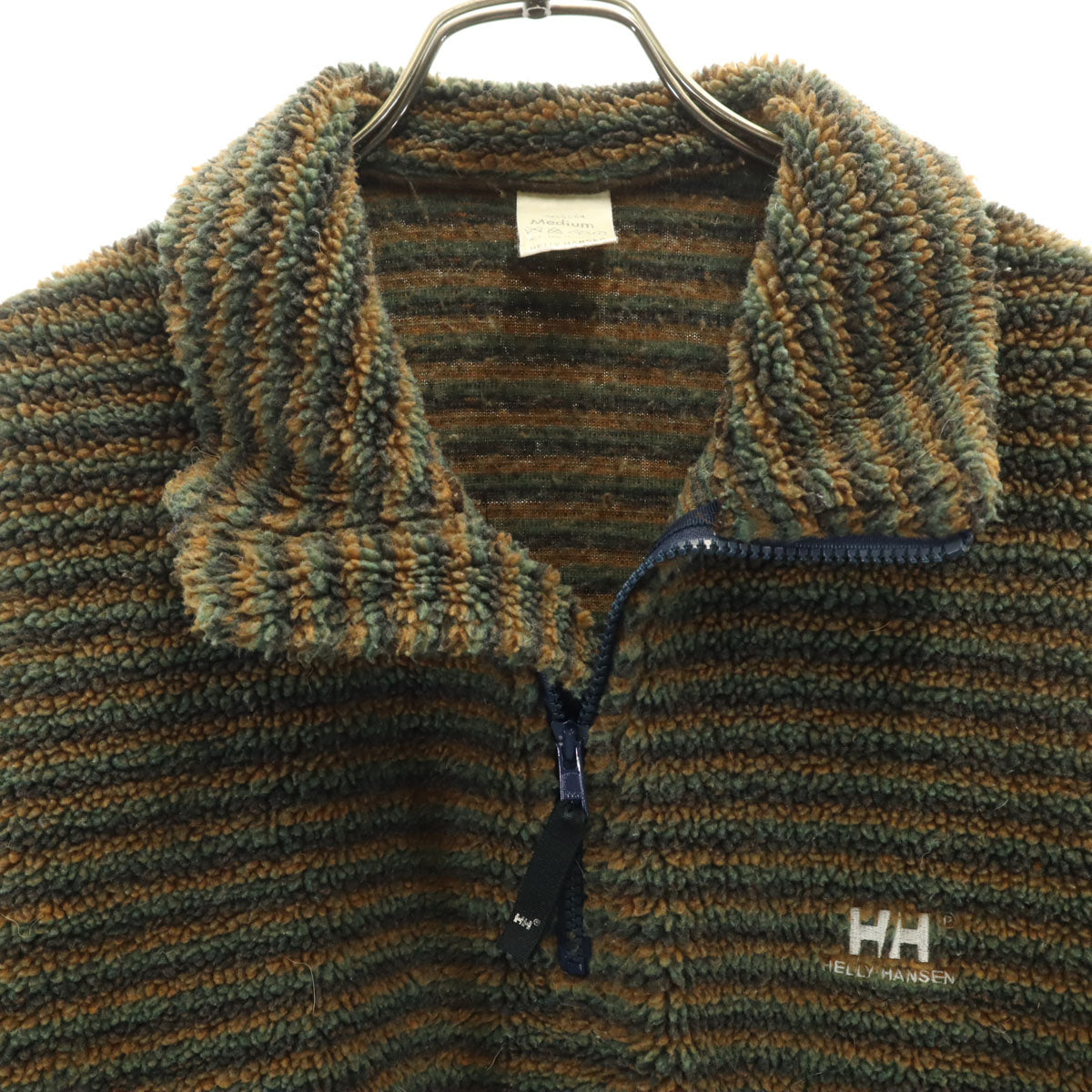 HELLY HANSEN ヘリーハンセン ボーダー柄 フリース ハーフジップ トレーナー M カーキ アウトドア メンズ