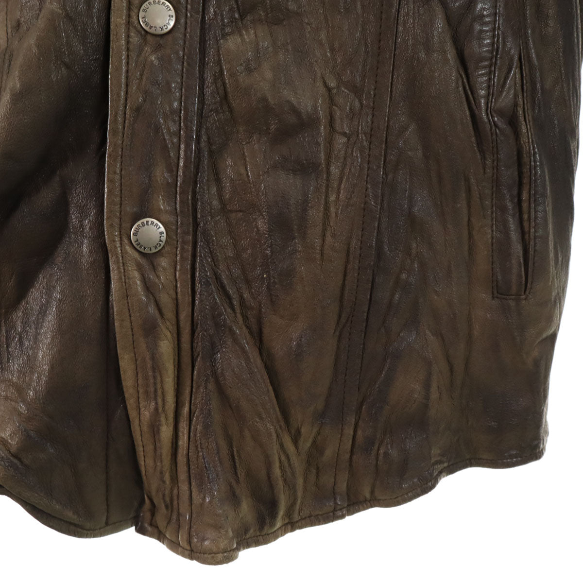 BURBERRY BLACK LABEL バーバリーブラックレーベル シワ加工 レザー シャツジャケット L ブラウン 三陽商会 メンズ