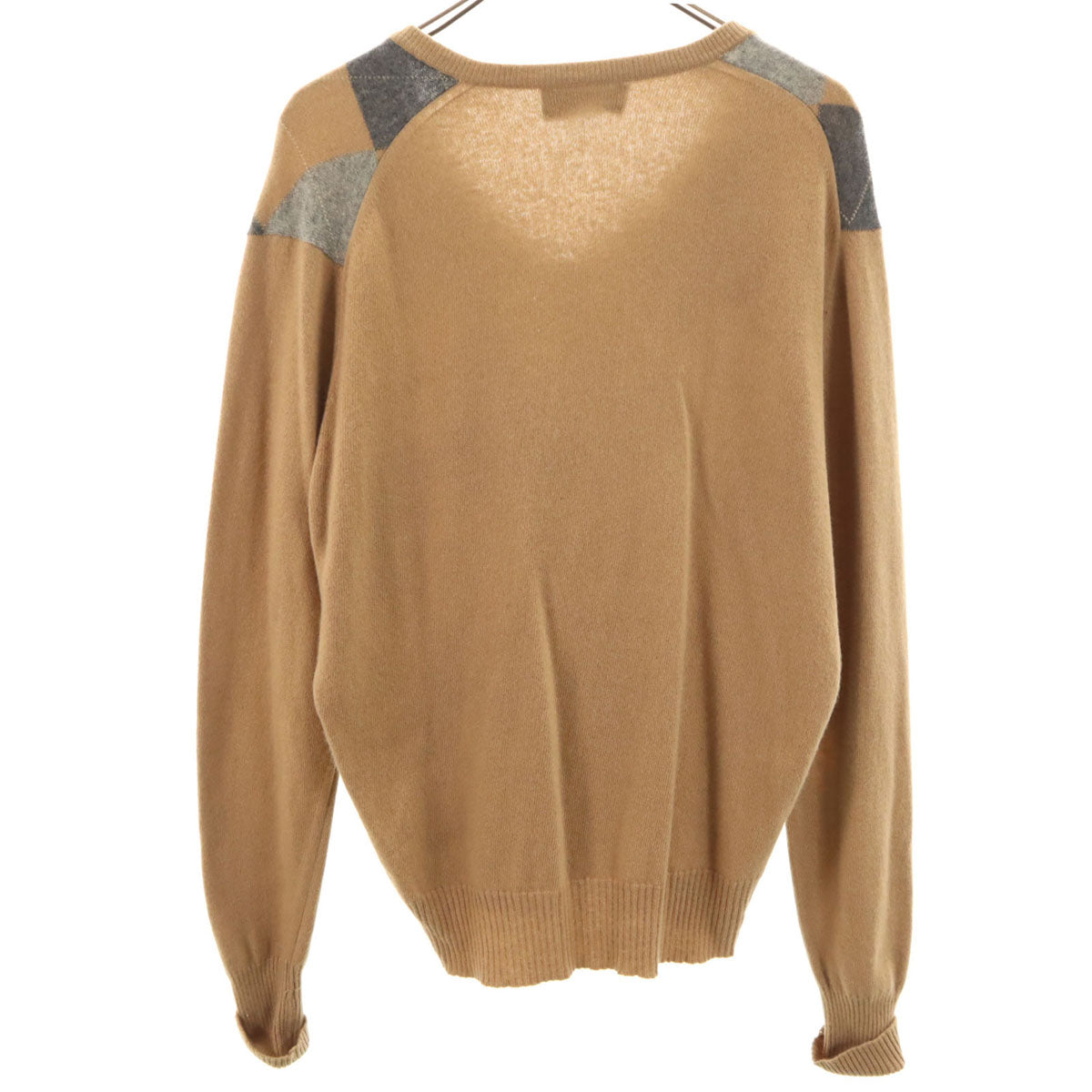 Dunhill ダンヒル スコットランド製 カシミヤ100% アーガイル柄 長袖 Vネック セーター 42 ベージュ ニット メンズ