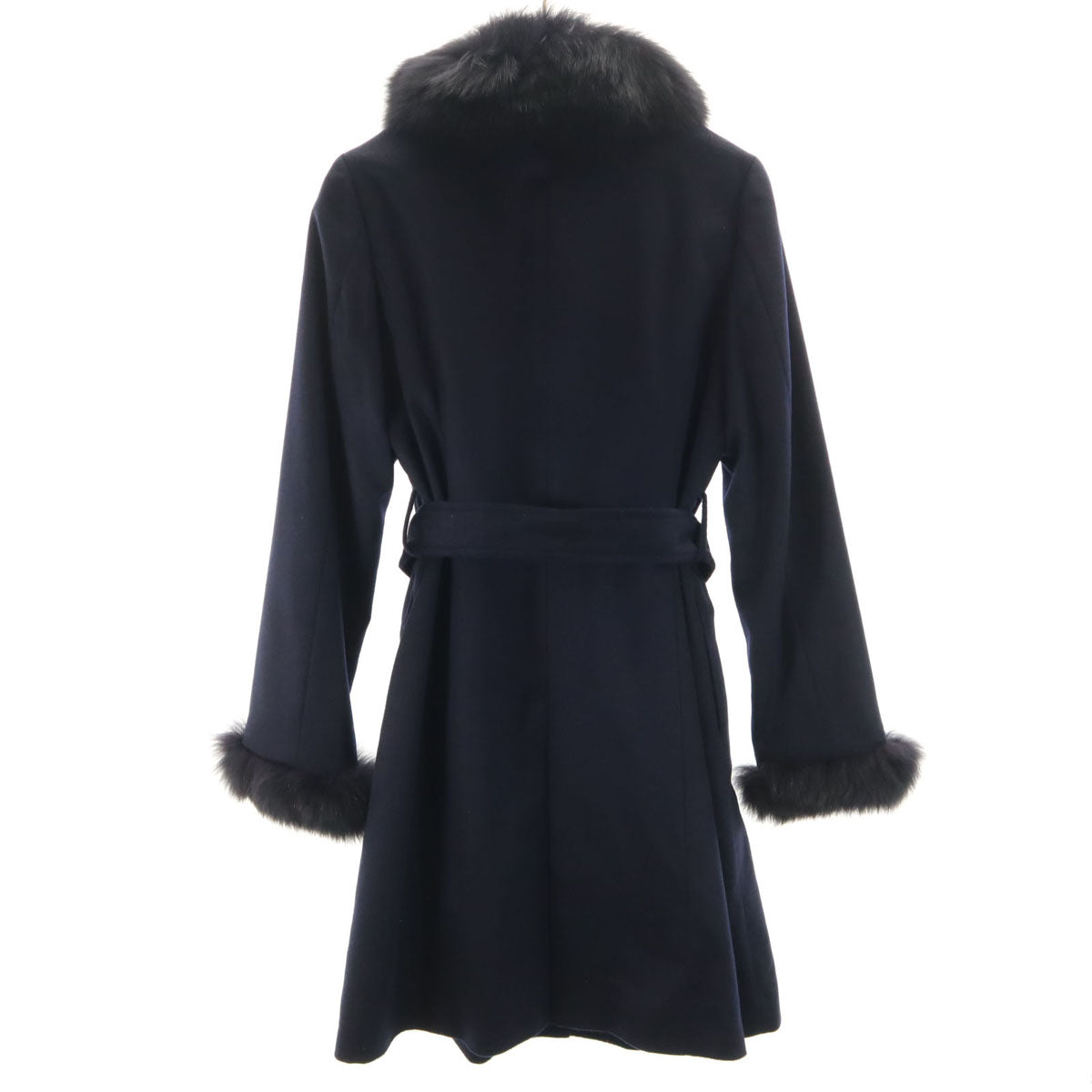 未使用 eternallous エターナラス カシミヤ100% ステンカラーコート 9 ネイビー ブルーフォックスファー付き レディース