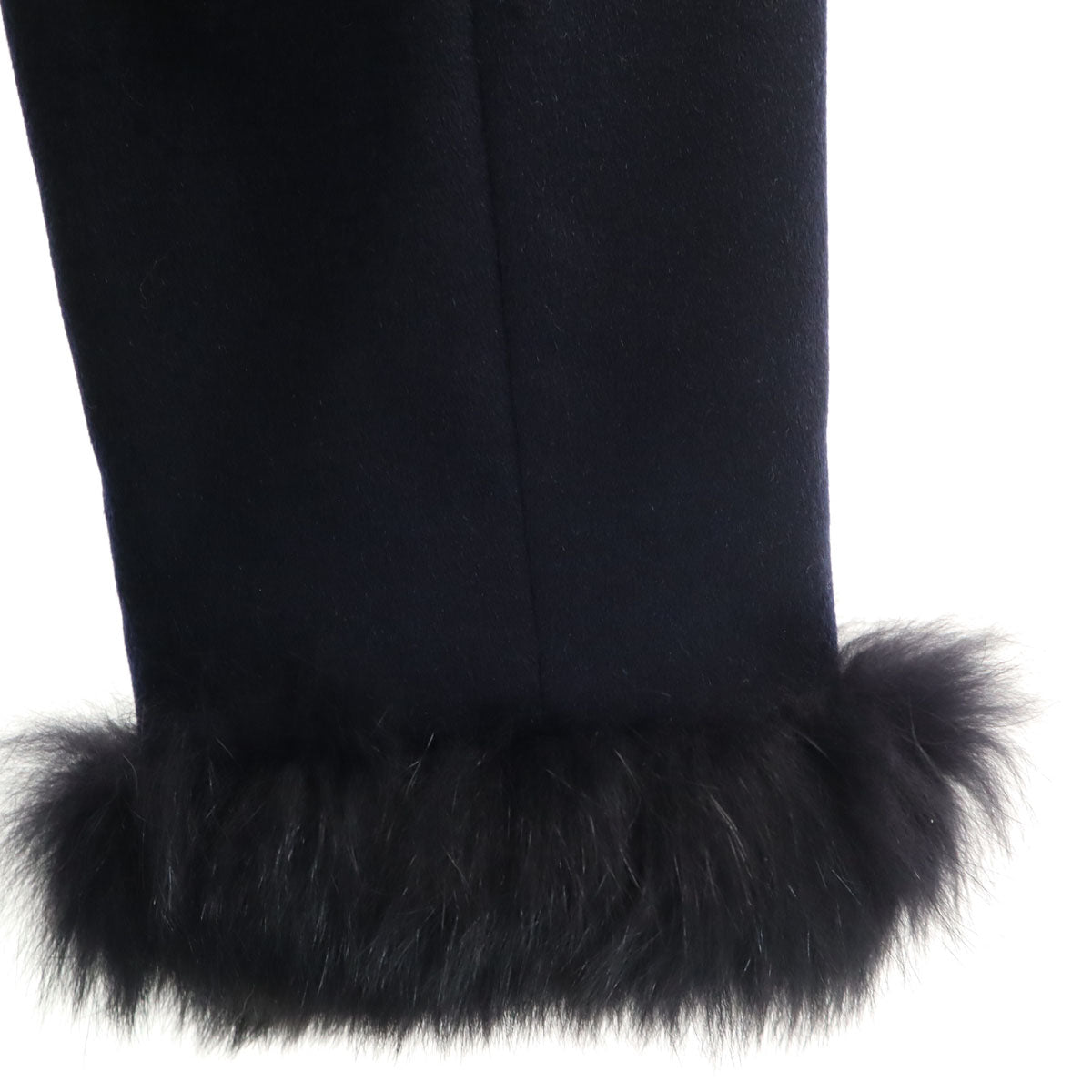 未使用 eternallous エターナラス カシミヤ100% ステンカラーコート 9 ネイビー ブルーフォックスファー付き レディース