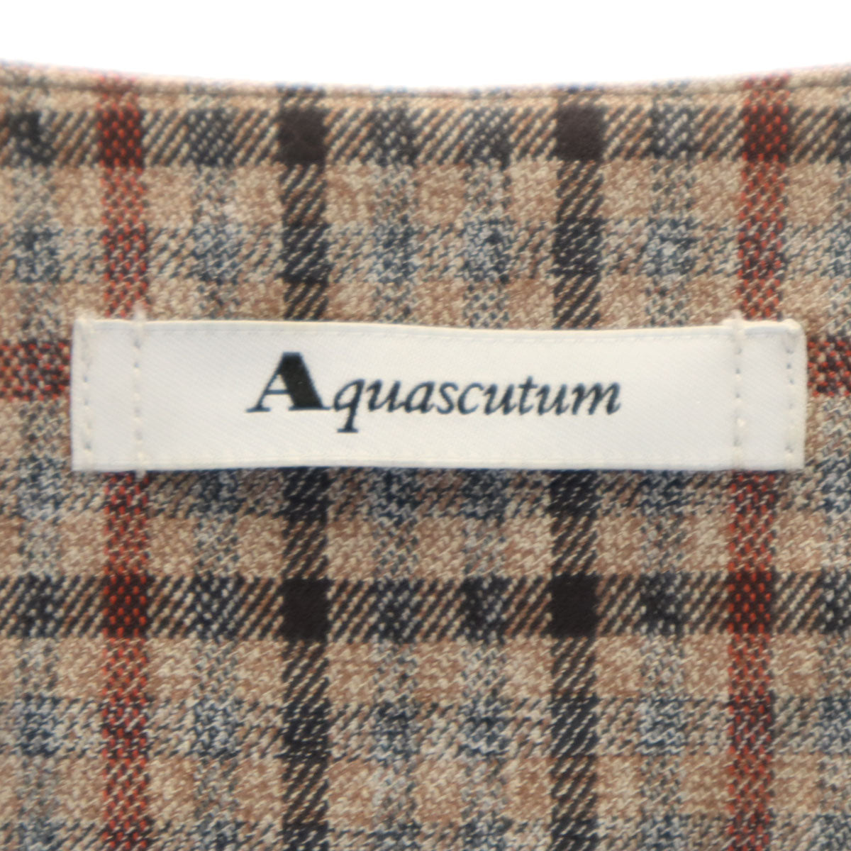 Aquascutum アクアスキュータム チェック柄 ノーカラーコート M ブラウン系 スプリング レディース