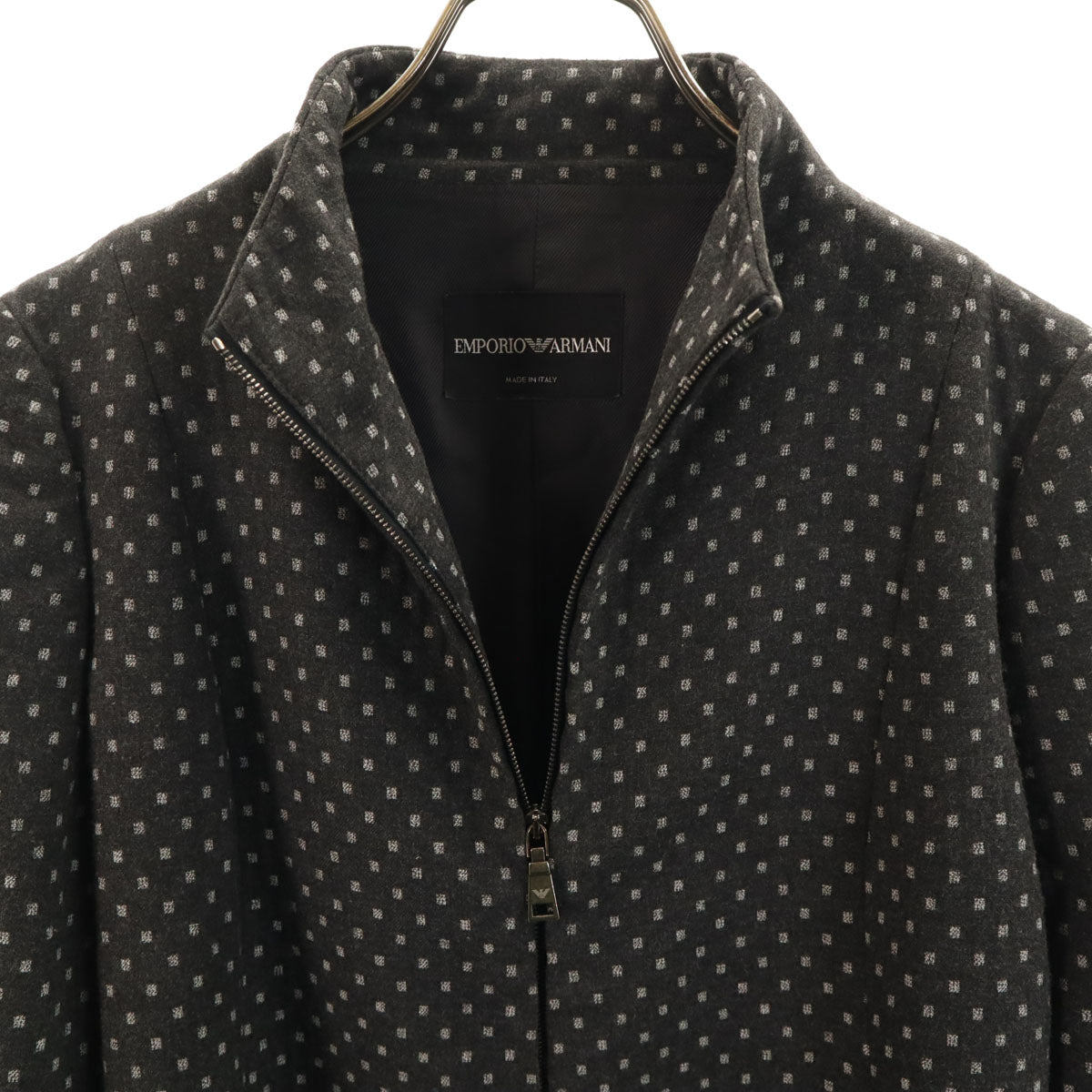 美品 Emporio Armani エンポリオアルマーニ イタリア製 総柄 ジップジャケット 42 チャコールグレー レディース