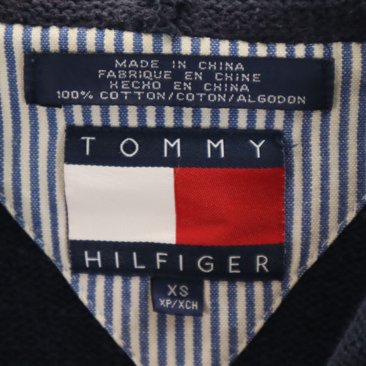 TOMMY HILFIGER トミーヒルフィガー 90s オールド 長袖 ニット パーカー XS ネイビー メンズ