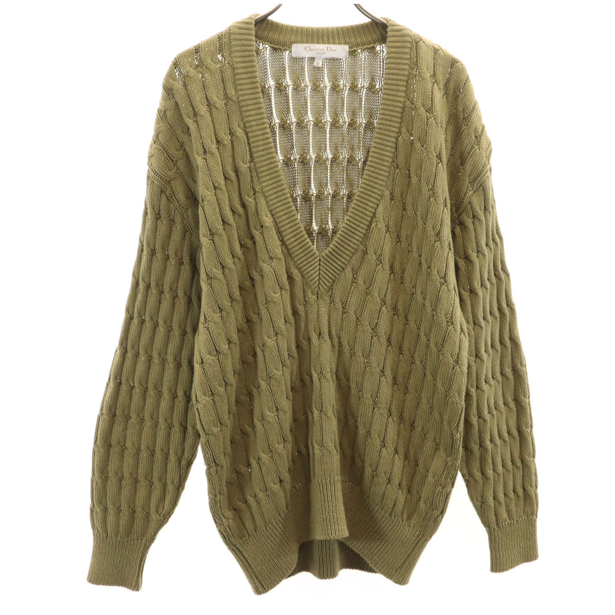 Christian Dior SPORTS クリスチャンディオールスポーツ 90s オールド 長袖 Vネック ニット M オリーブ系 レディース