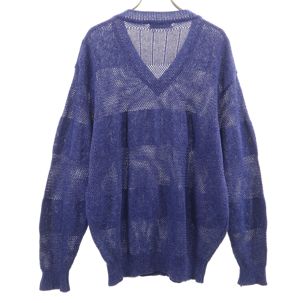 Christian Dior クリスチャンディオール 90s 日本製 リネンブレンド オールド 長袖 Vネック ニット M 青紫 メンズ