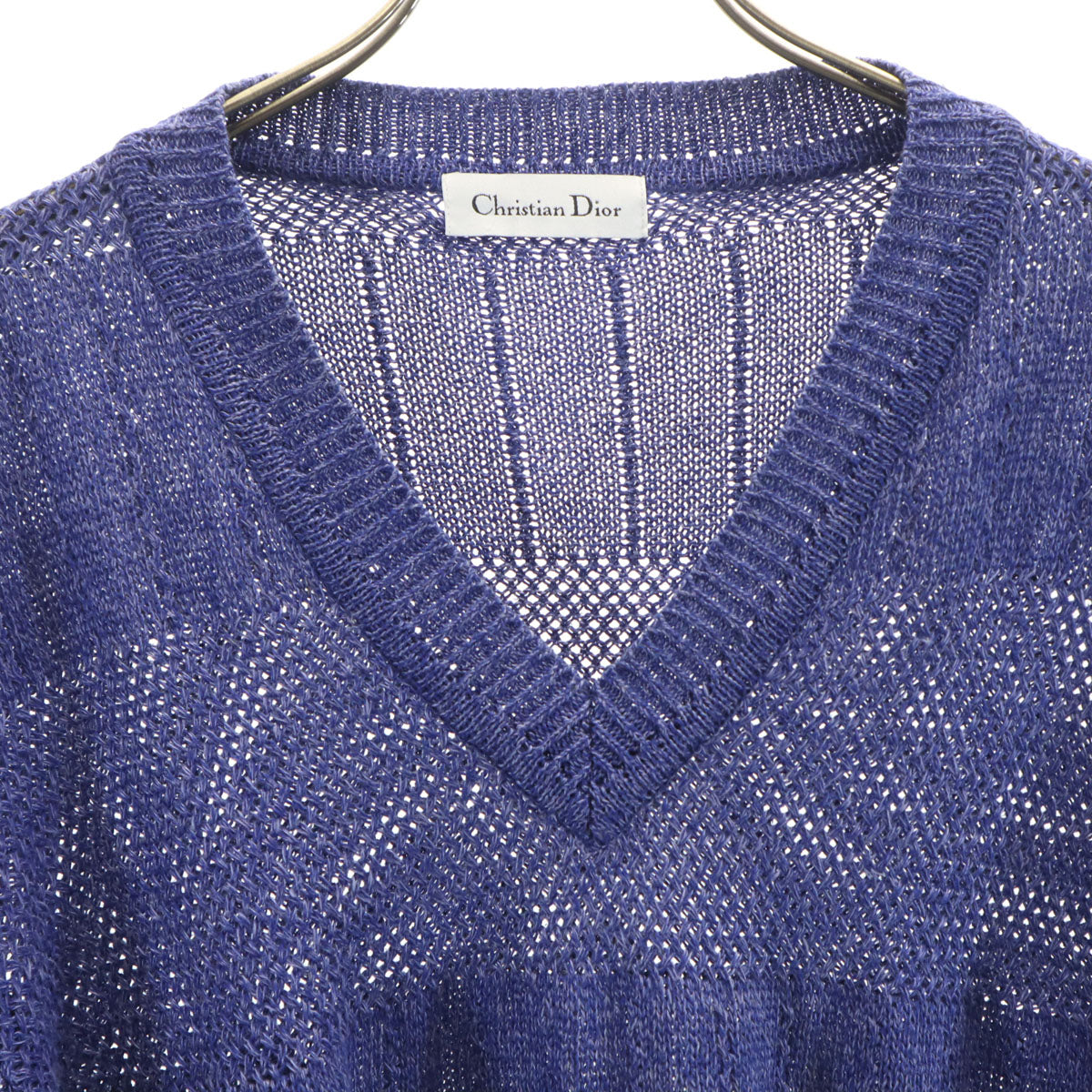 Christian Dior クリスチャンディオール 90s 日本製 リネンブレンド オールド 長袖 Vネック ニット M 青紫 メンズ