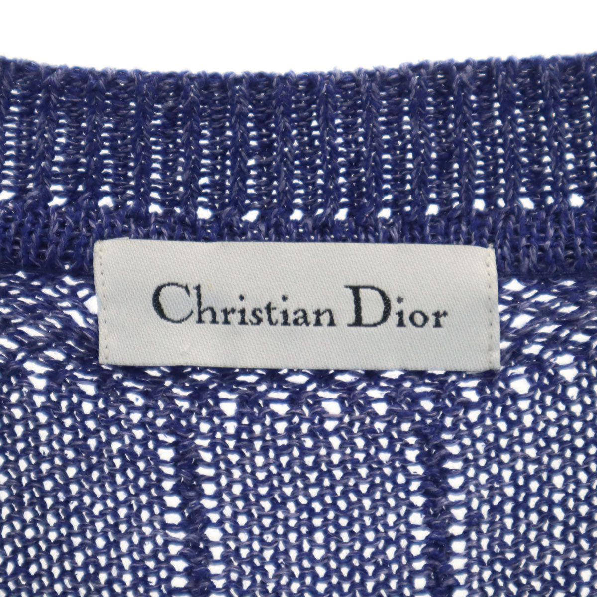 Christian Dior クリスチャンディオール 90s 日本製 リネンブレンド オールド 長袖 Vネック ニット M 青紫 メンズ