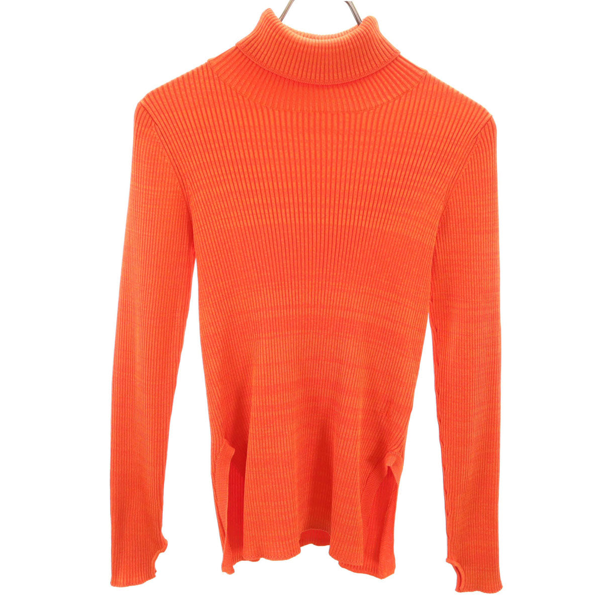 美品 LANVIN en Bleu ランバンオンブルー 長袖 タートルネック リブ ニット 38 オレンジ レディース