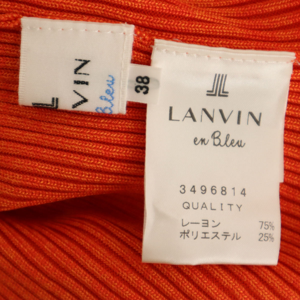 美品 LANVIN en Bleu ランバンオンブルー 長袖 タートルネック リブ ニット 38 オレンジ レディース