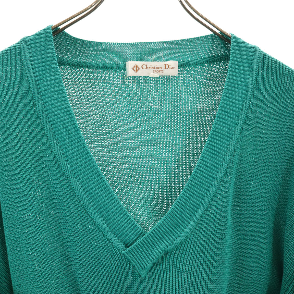 Christian Dior SPORTS クリスチャンディオールスポーツ 90s オールド 長袖 Vネック ニット L エメラルドグリーン メンズ