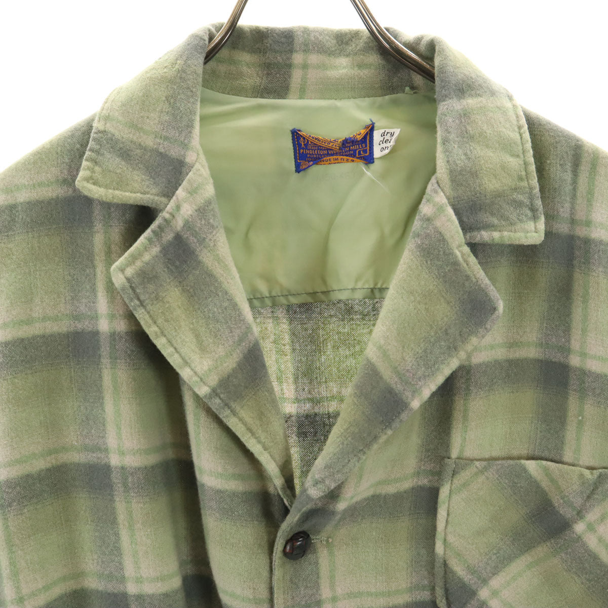 PENDLETON ペンドルトン 70s USA製 ヴィンテージ チェック柄 ジャケット L モスグリーン系 くるみボタン メンズ