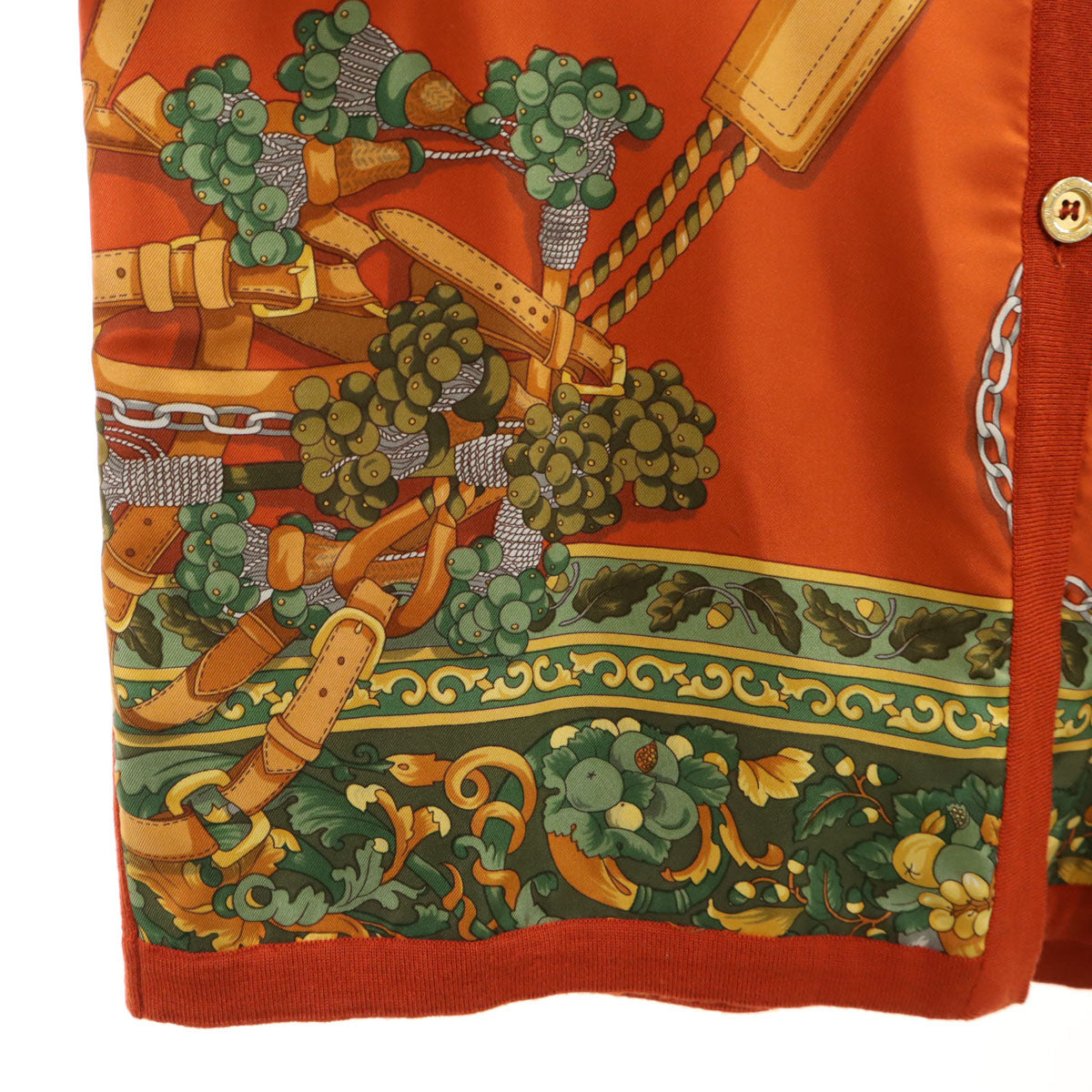 LOEWE ロエベ 80s 90s イタリア製 シルク オールド スカーフ柄 長袖 ニットカーディガン M オレンジブラウン レディース