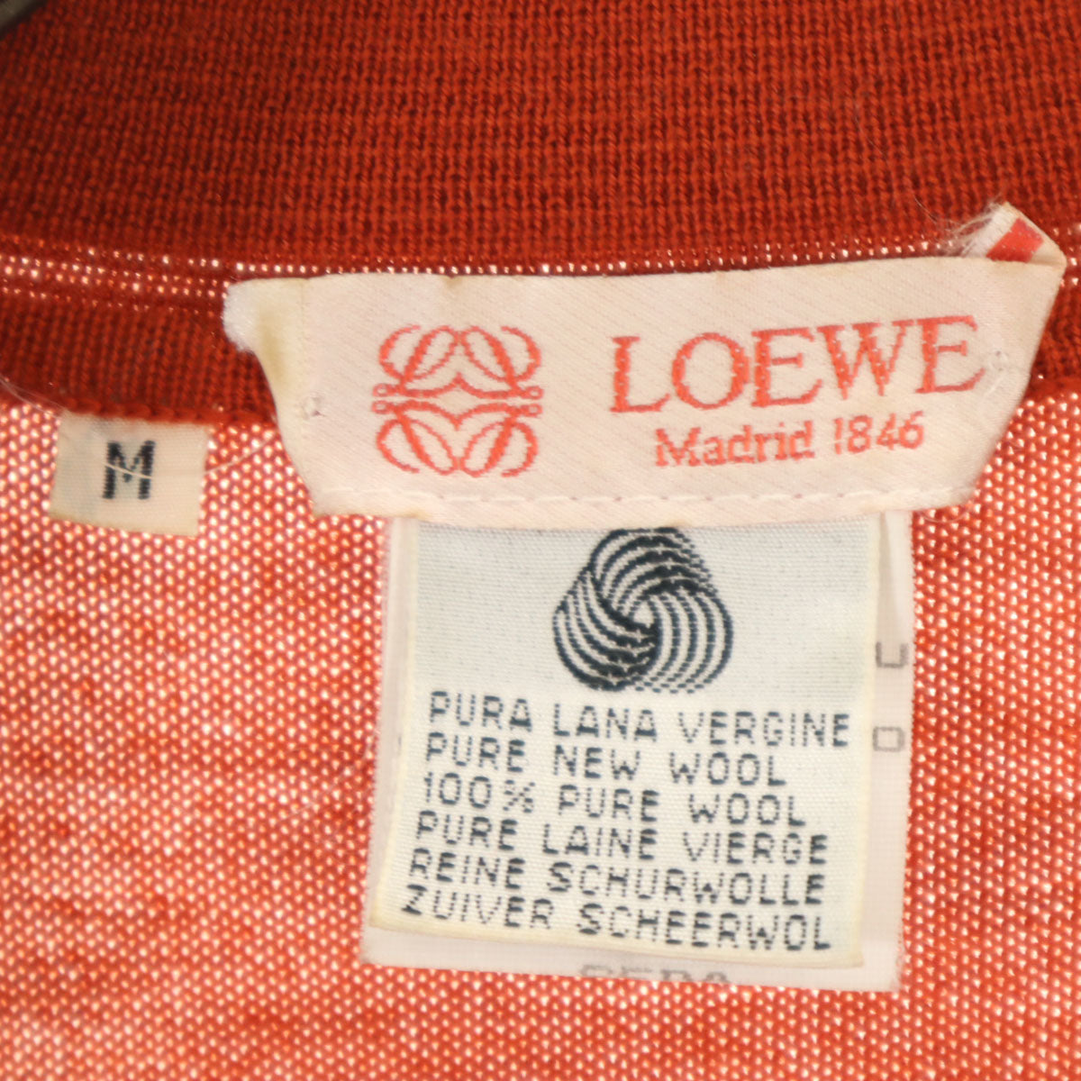 LOEWE ロエベ 80s 90s イタリア製 シルク オールド スカーフ柄 長袖 ニットカーディガン M オレンジブラウン レディース
