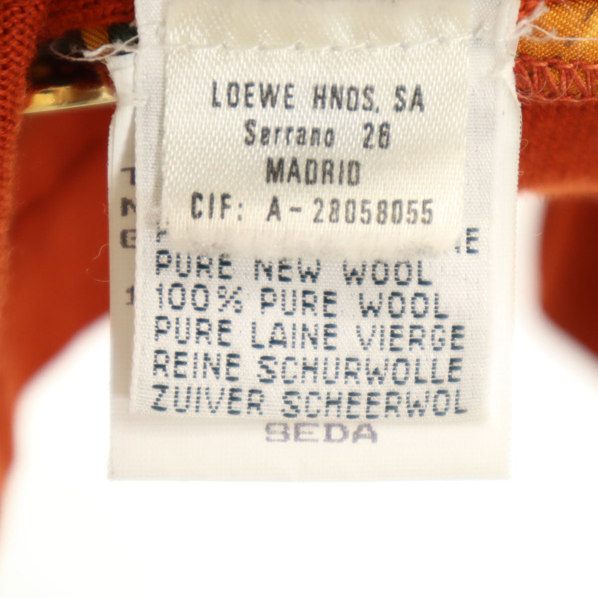 LOEWE ロエベ 80s 90s イタリア製 シルク オールド スカーフ柄 長袖 ニットカーディガン M オレンジブラウン レディース