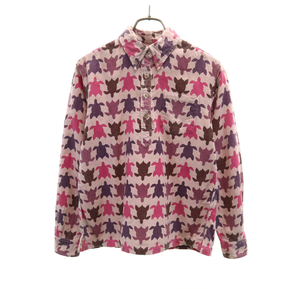 reyn spooner レインスプーナー ホヌ柄 長袖 プルオーバー ボタンダウンシャツ XS ピンク 亀 レディース