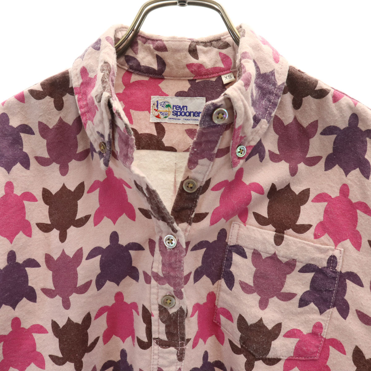 reyn spooner レインスプーナー ホヌ柄 長袖 プルオーバー ボタンダウンシャツ XS ピンク 亀 レディース