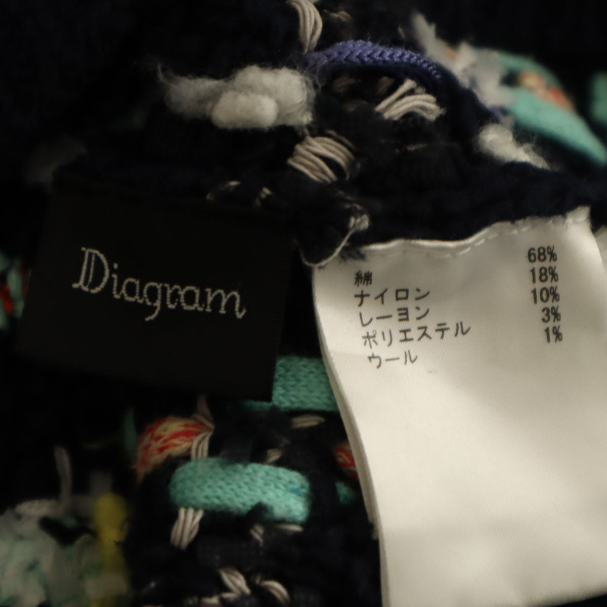 Diagram ダイアグラム チェック柄 長袖 Vネック ニット 36 ネイビー セーター レディース