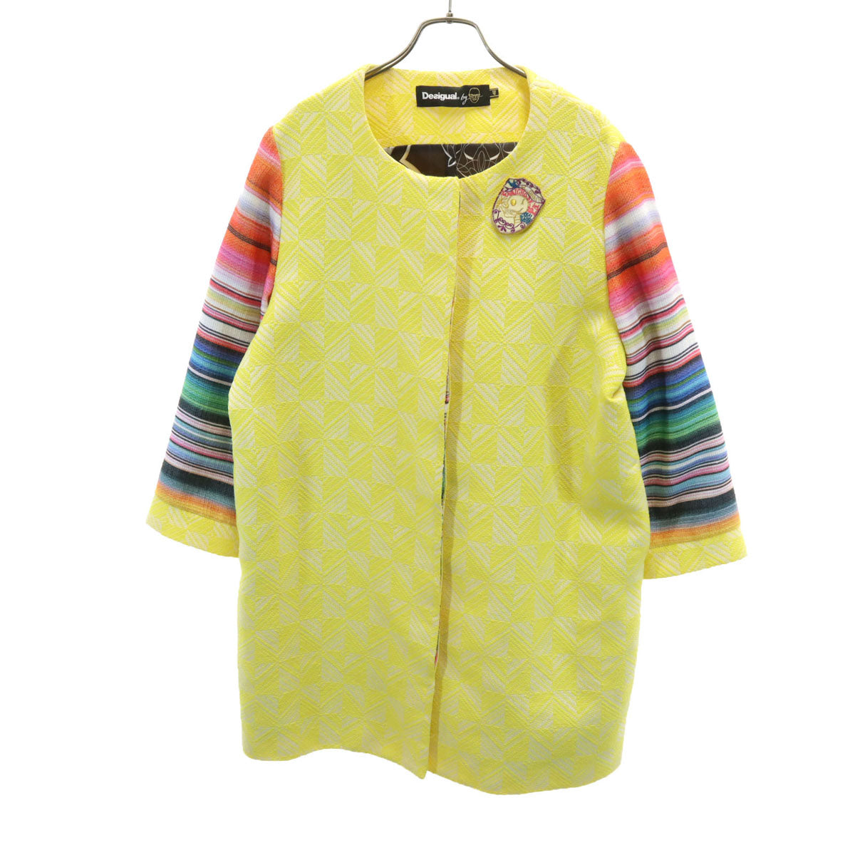 Desigual デシグアル Christian Lacroix クリスチャン・ラクロワ コラボ 総柄 ノーカラーコート 46 イエロー レディース