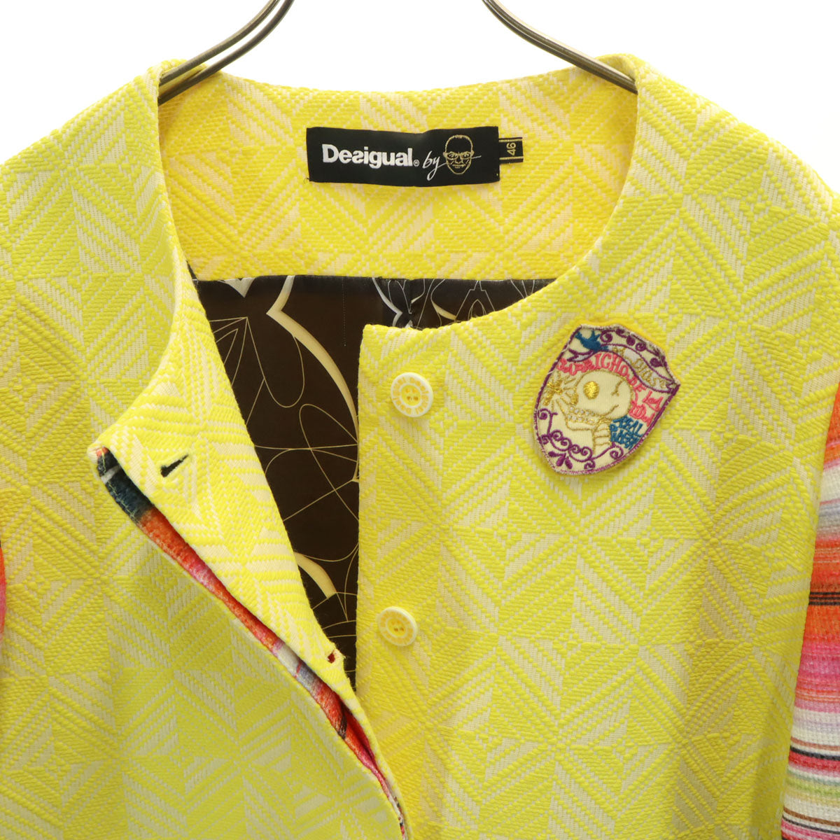 Desigual デシグアル Christian Lacroix クリスチャン・ラクロワ コラボ 総柄 ノーカラーコート 46 イエロー レディース