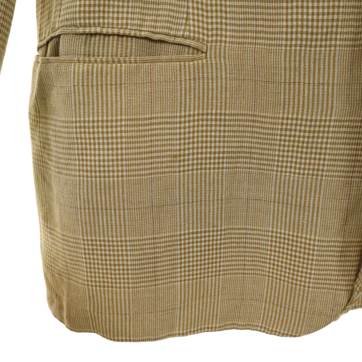 Emporio Armani エンポリオアルマーニ 90s イタリア製 リネンブレンド オールド チェック柄 テーラードジャケット 48 ベージュ メンズ