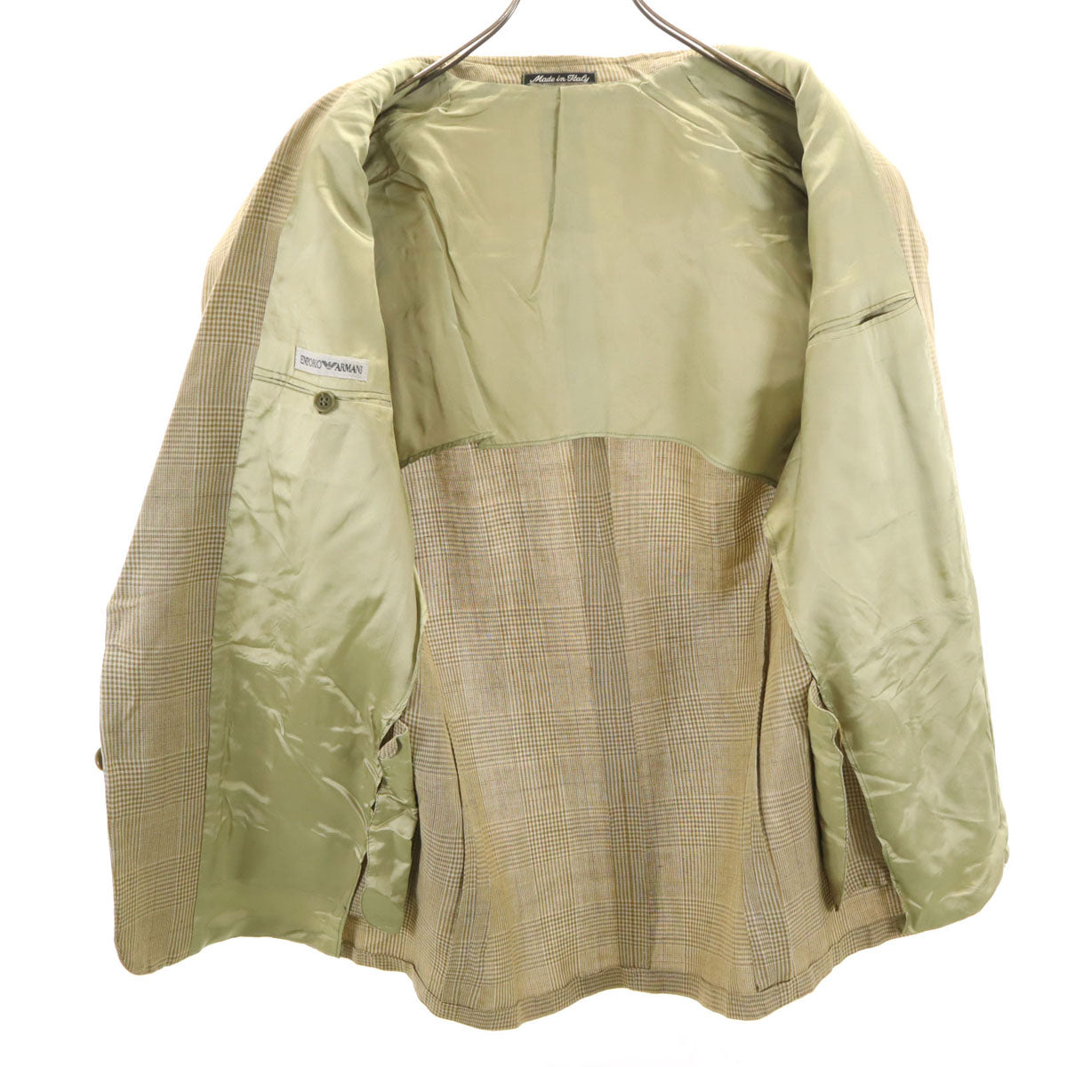 Emporio Armani エンポリオアルマーニ 90s イタリア製 リネンブレンド オールド チェック柄 テーラードジャケット 48 ベージュ メンズ