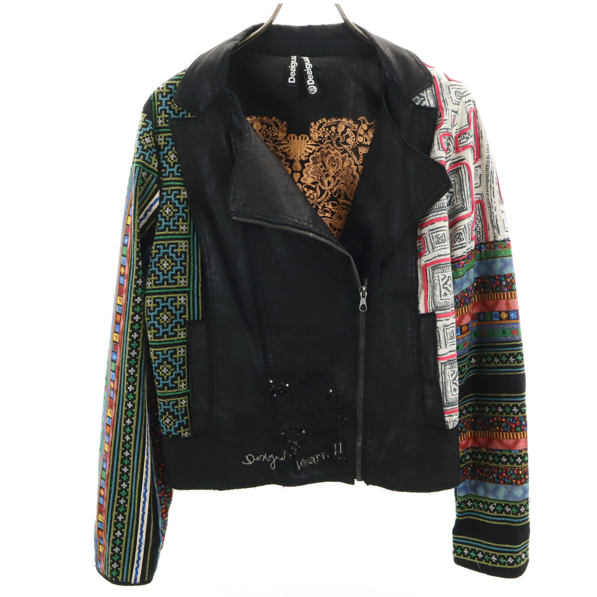 Desigual デシグアル エスニック柄 ダブルライダースジャケット 40 マルチ レディース