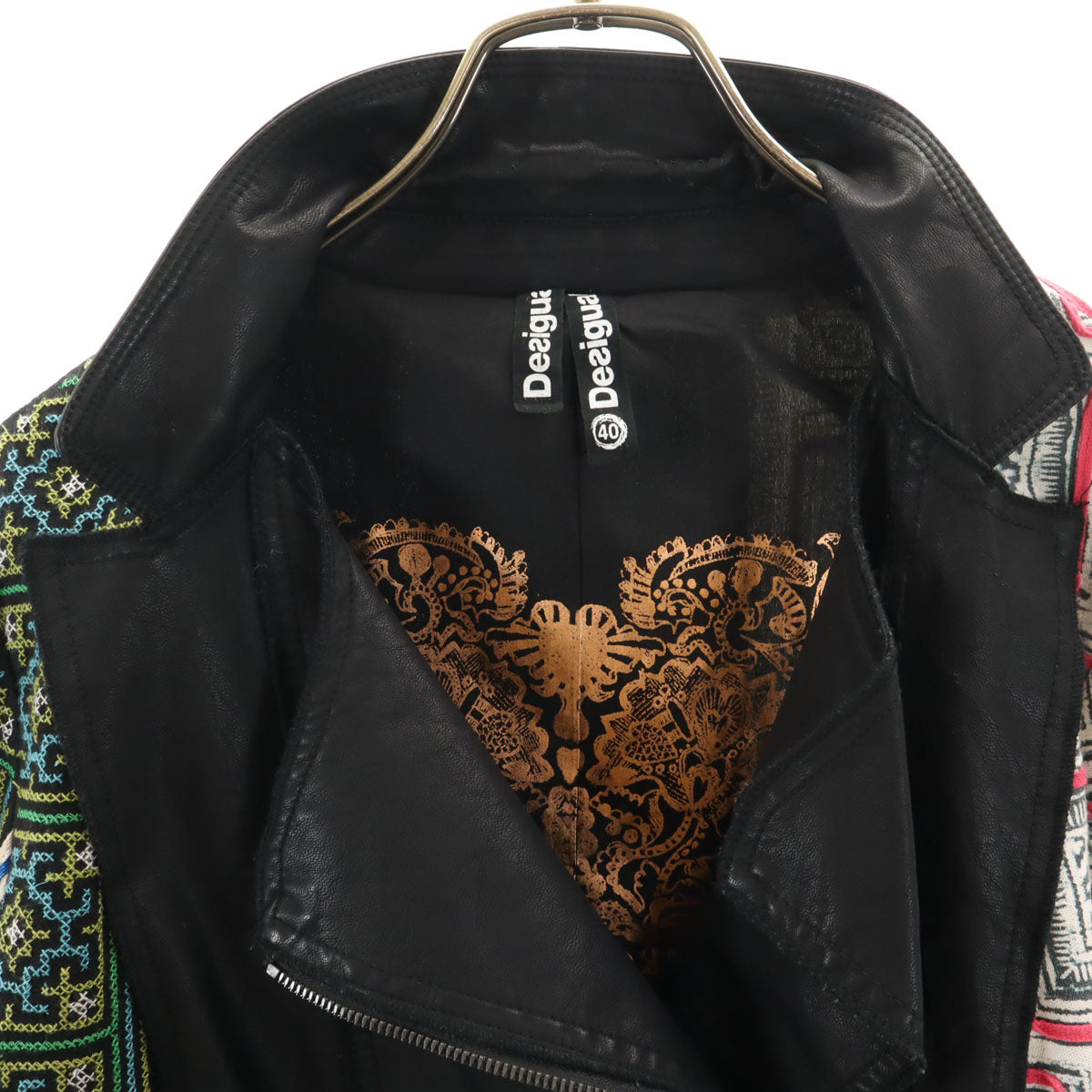 Desigual デシグアル エスニック柄 ダブルライダースジャケット 40 マルチ レディース