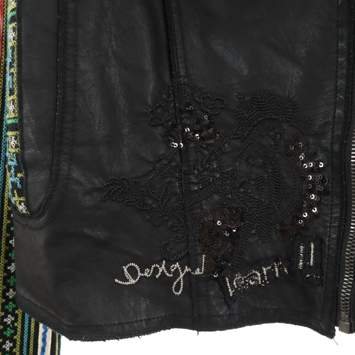 Desigual デシグアル エスニック柄 ダブルライダースジャケット 40 マルチ レディース