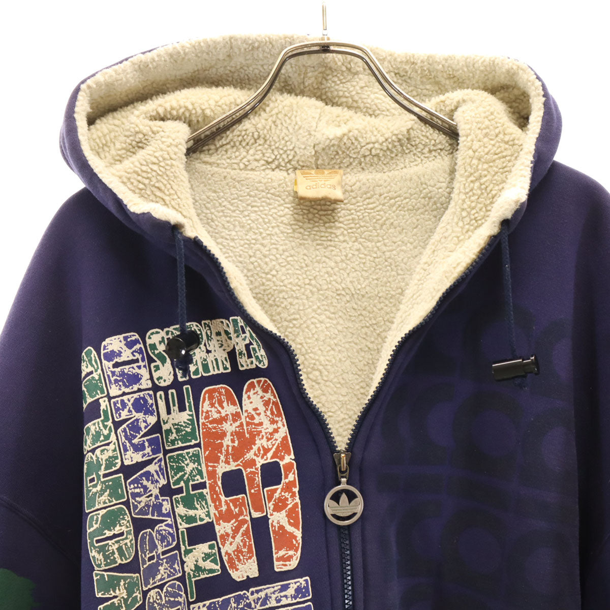 adidas アディダス 80s ヴィンテージ デサント製 トレフォイルロゴ 長袖 フリース ジップパーカー o ネイビー メンズ