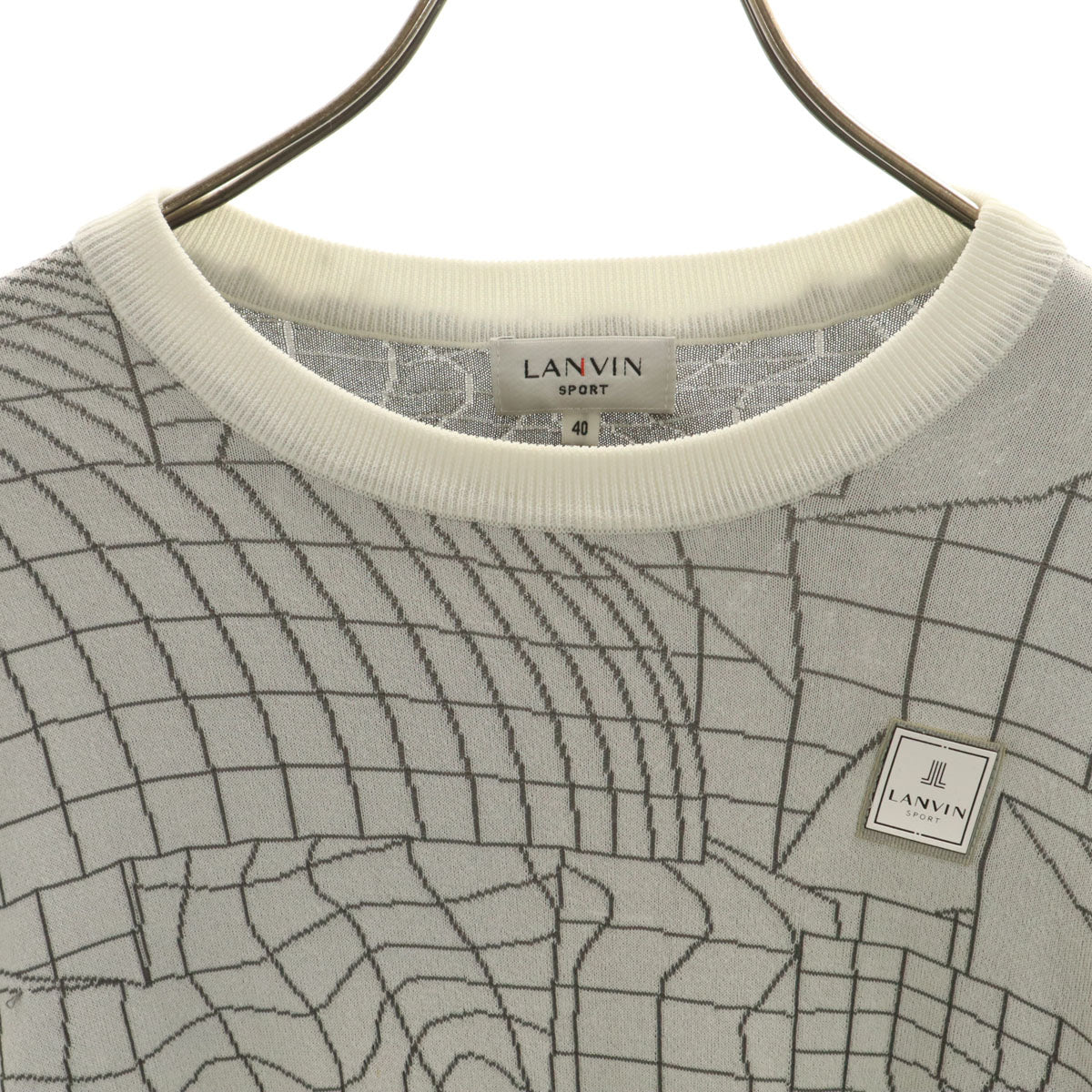 LANVIN SPORT ランバンスポール 幾何学柄 長袖 ニット 40 ホワイト メンズ