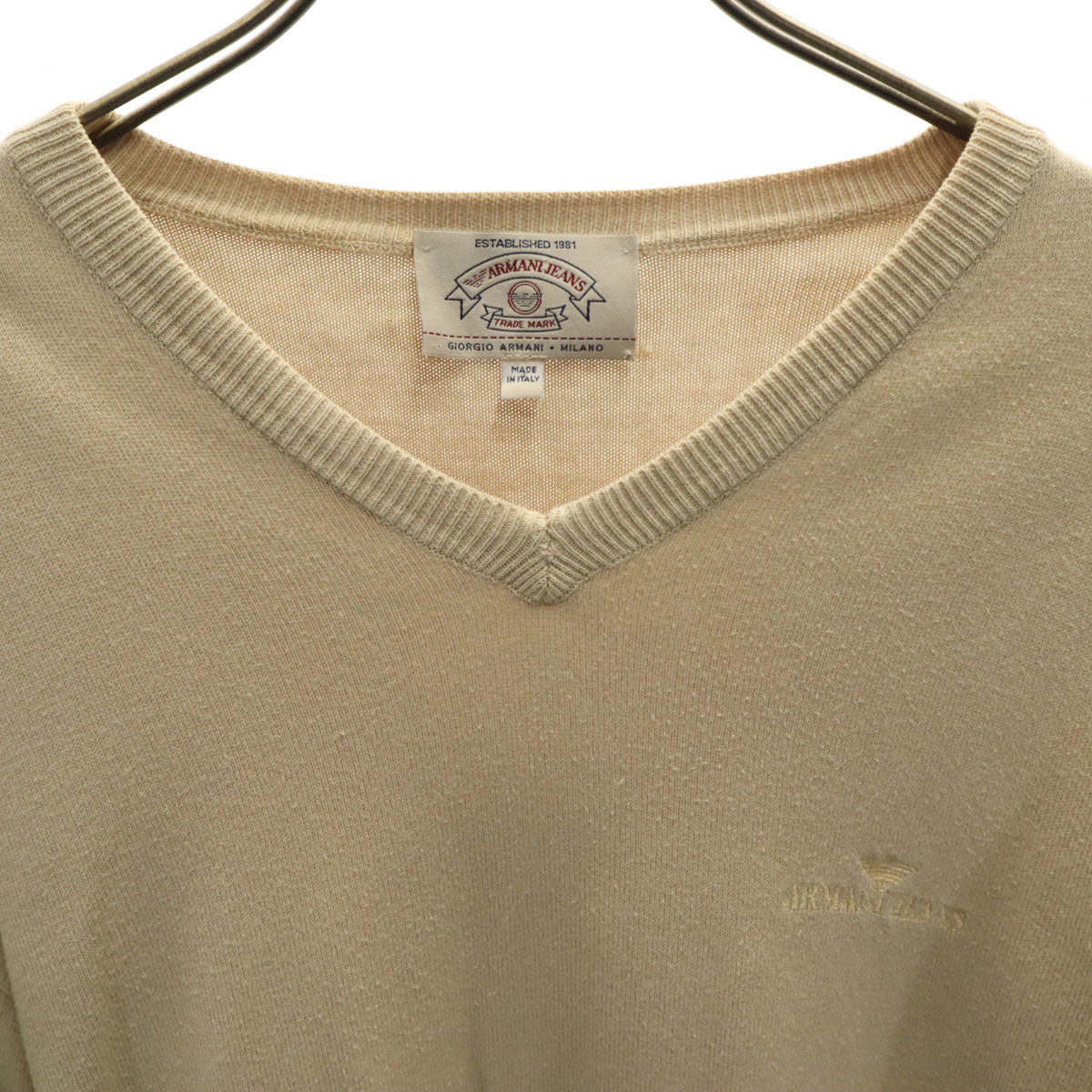 ARMANI JEANS アルマーニジーンズ 90s イタリア製 オールド 長袖 Vネック ニット M ベージュ メンズ
