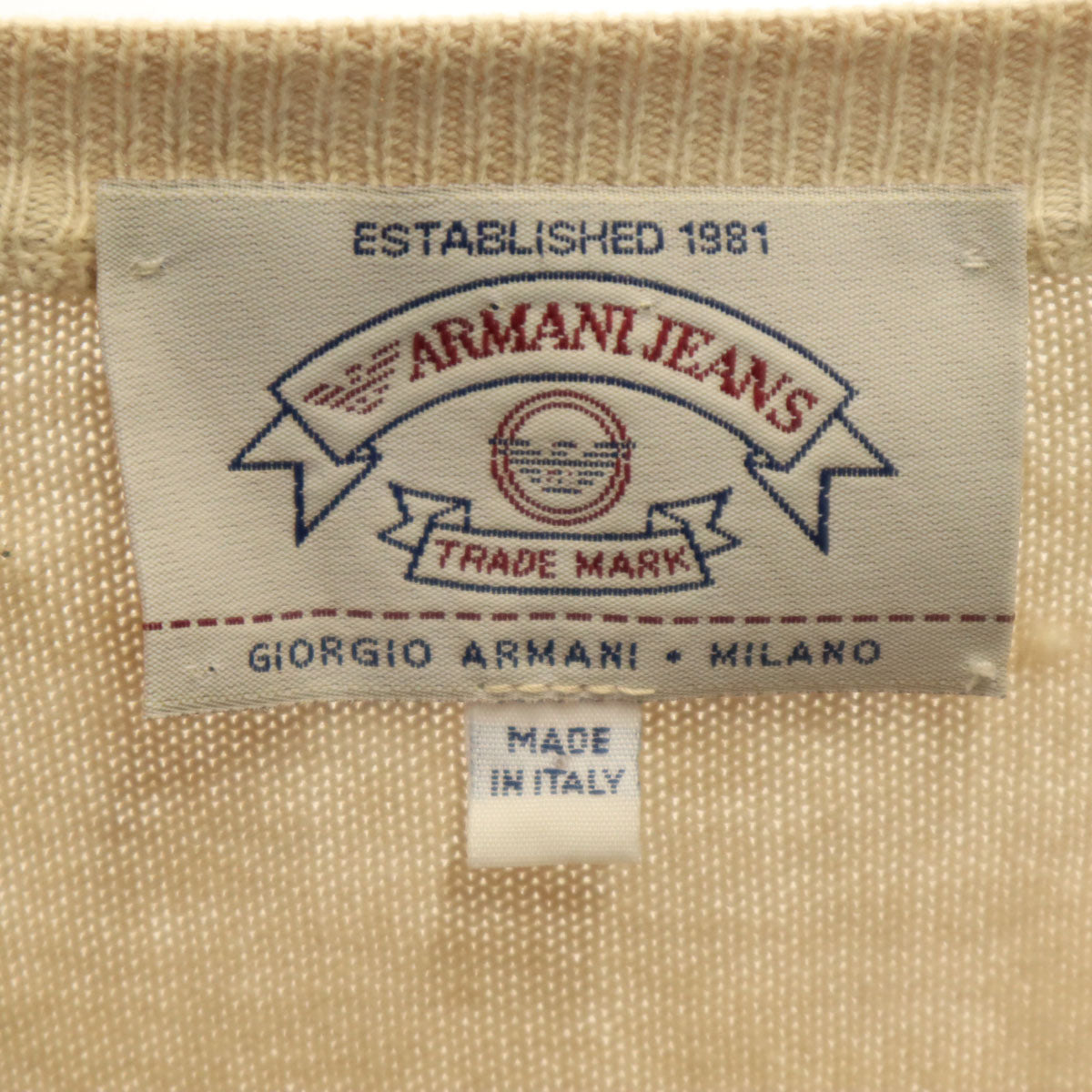 ARMANI JEANS アルマーニジーンズ 90s イタリア製 オールド 長袖 Vネック ニット M ベージュ メンズ