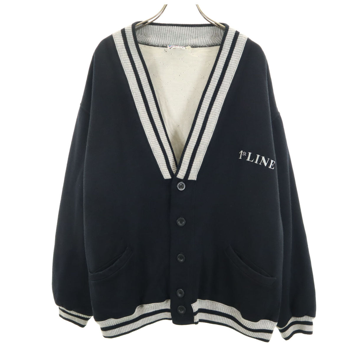OLD オールド 80s 90s 長袖 Vネック カーディガン XL 黒 厚手 メンズ